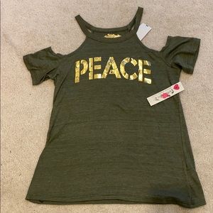 Cold Shoulder Gold Foil Peace T-shirt